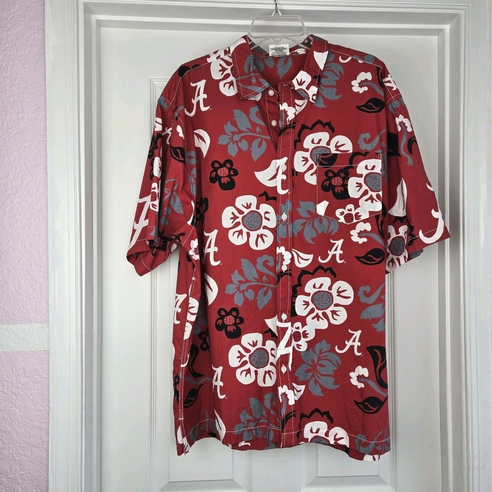 Wes And Willy Alabama Crimson Tide Floral‎ Hawaiian Shirt Mens Size XL Button-Up